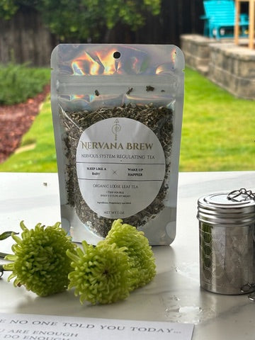 Gift Set: Nervana Brew 1oz Bag + Stainless Steel Tea Infuser + enci sweets Chocolate Snowballs