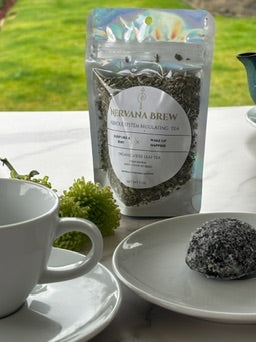 Gift Set: Nervana Brew 1oz Bag + Stainless Steel Tea Infuser + enci sweets Chocolate Snowballs